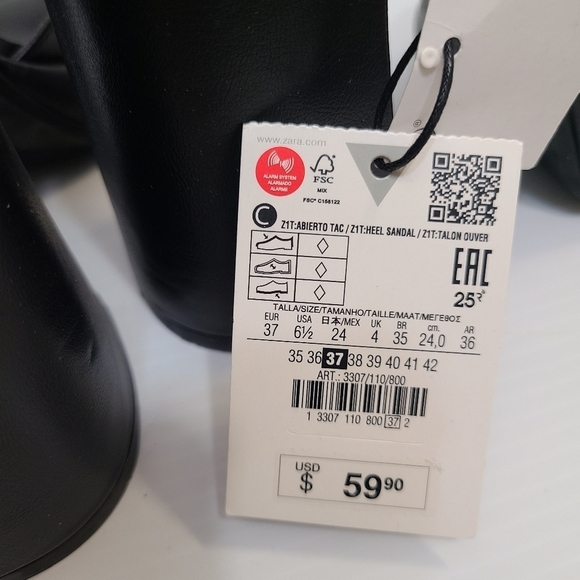 ZARA HIGH-HEEL PLATFORM SANDALS BLACK SIZE 6.5 | 3307/110 - Picture 12 of 13